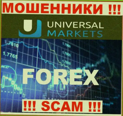 Опасно совместно сотрудничать с интернет-обманщиками Universal Markets, вид деятельности которых FOREX