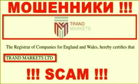 Юридическое лицо конторы TrandMarkets - это TRAND MARKETS LTD, инфа взята с официального онлайн-сервиса