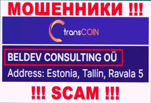 ТрансКоин - юр лицо internet-лохотронщиков контора BELDEV CONSULTING OÜ