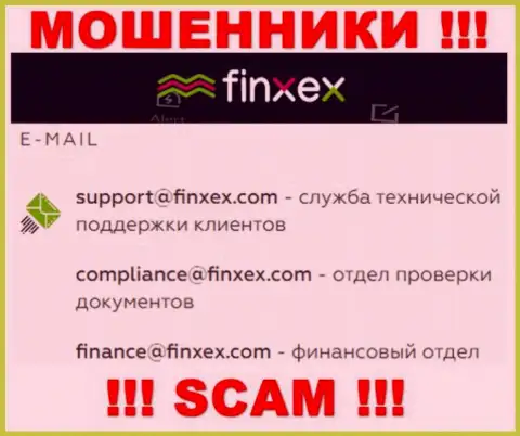 В разделе контактной информации internet-шулеров Finxex Com, указан вот этот e-mail для обратной связи