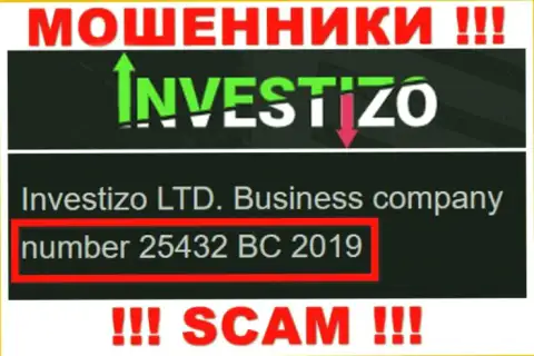 Investizo LTD internet-мошенников Investizo зарегистрировано под вот этим рег. номером: 25432 BC 2019