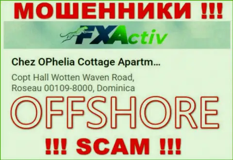 Контора FXActiv Io пишет на информационном сервисе, что находятся они в офшорной зоне, по адресу: Chez OPhelia Cottage ApartmentsCopt Hall Wotten Waven Road, Roseau 00109-8000, Dominica