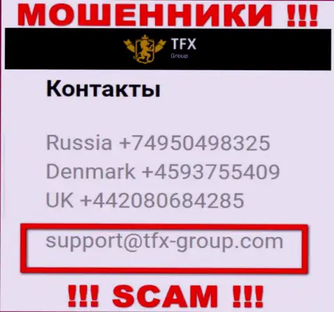 В разделе контактные сведения, на официальном сайте интернет ворюг TFX Group, найден был данный е-мейл
