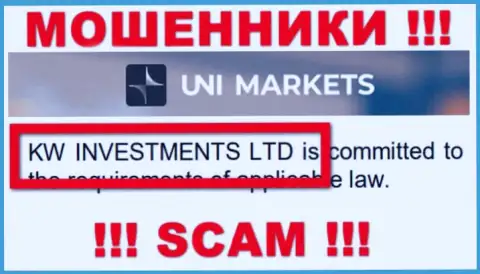 Руководством UNI Markets является контора - KW Investments Ltd