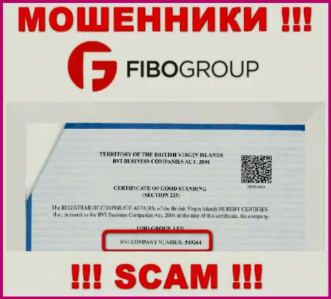 Регистрационный номер жульнической компании ФибоГрупп - 549364