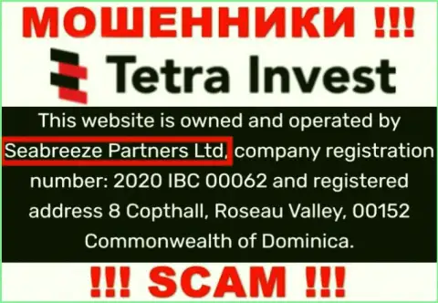 Юридическим лицом, управляющим internet мошенниками Тетра Инвест, является Seabreeze Partners Ltd