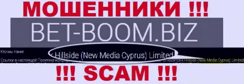 Юридическим лицом, управляющим internet-обманщиками Bet-Boom Biz, является Хиллсиде (Нью Медиа Кипр) Лтд