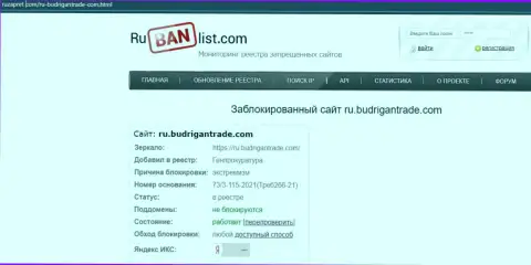 Онлайн-сервис Будриган Трейд на территории РФ был заблокирован Генеральной прокуратурой