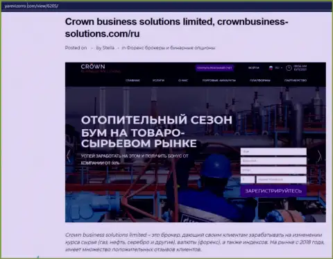 Об ФОРЕКС дилинговой организации Crown Business Solutions представлена информация на веб-портале ЯРевизорро Ком