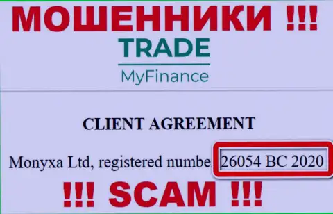 Регистрационный номер обманщиков Monyxa Ltd (26054 BC 2020) никак не доказывает их добросовестность