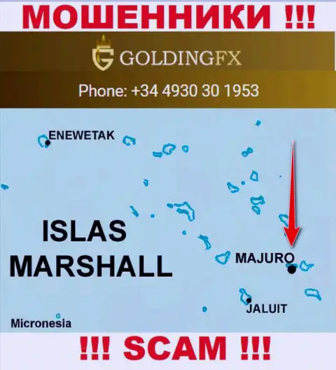С интернет-кидалой GoldingFX Net довольно-таки опасно сотрудничать, ведь они базируются в оффшорной зоне: Маджуро, Маршалловы острова