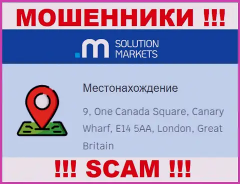 На сайте Solution Markets нет достоверной информации о адресе конторы - это РАЗВОДИЛЫ !