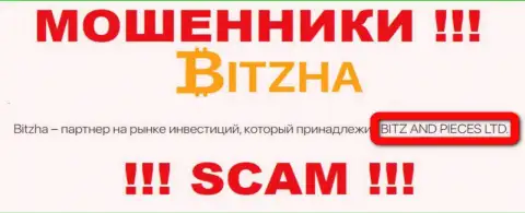 На официальном сайте Bitzha 24 мошенники написали, что ими владеет Битж энд Пицес Лтд
