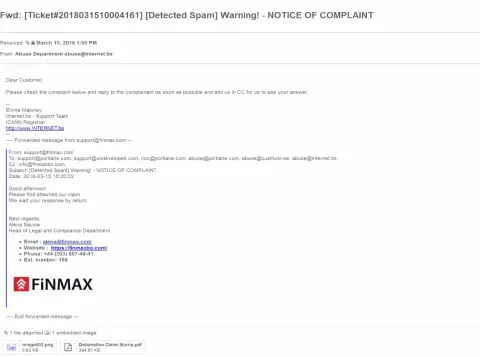 Подобная жалоба на официальный интернет-портал FiN Max пришла и регистратору доменного имени